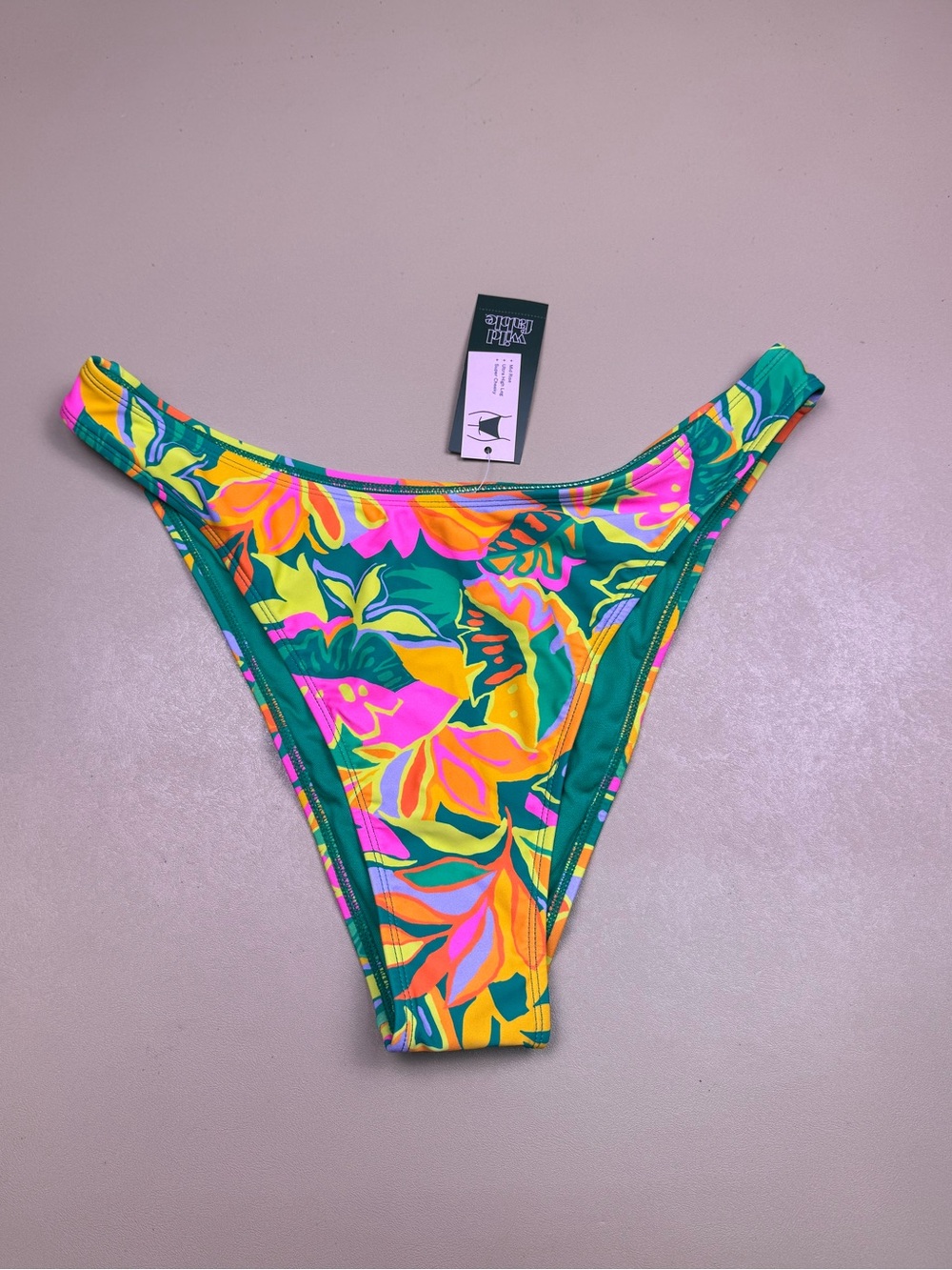Wild Fable Bikini Bottom Tropical Floral High Leg Cheeky L NWT